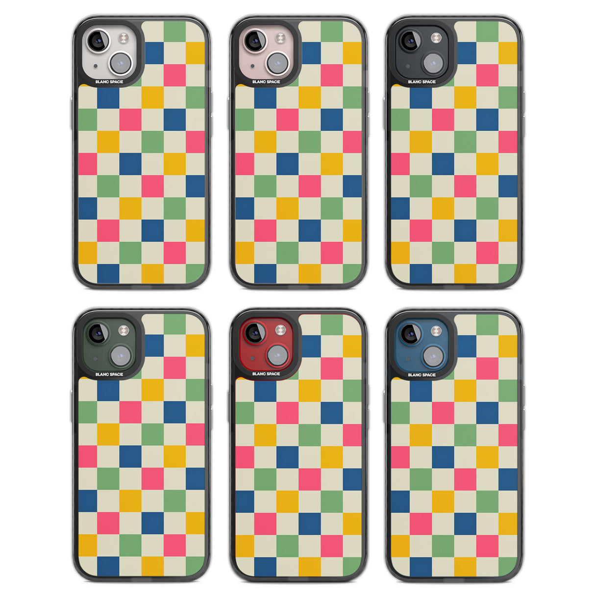 Pastel Multicolor Checkered Black Impact Phone Case for iPhone 13, iPhone 14, iPhone 15