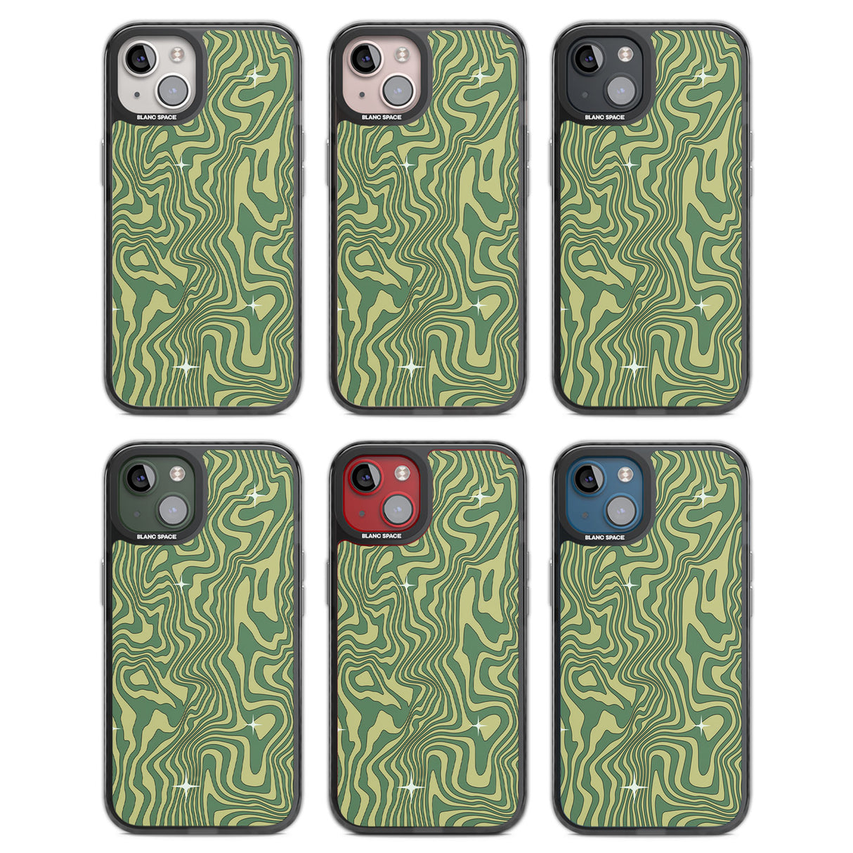 Green Abstract Wave Black Impact Phone Case for iPhone 13, iPhone 14, iPhone 15