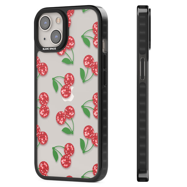 Disco Cherry Pattern Black Impact Phone Case for iPhone 13, iPhone 14, iPhone 15