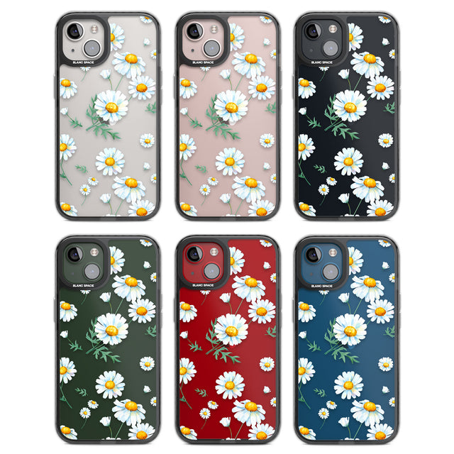 Vintage Painted Daisies Black Impact Phone Case for iPhone 13, iPhone 14, iPhone 15