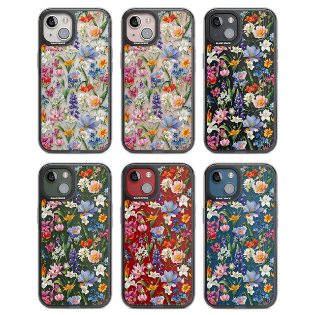 Vintage Wildflowers Black Impact Phone Case for iPhone 13, iPhone 14, iPhone 15