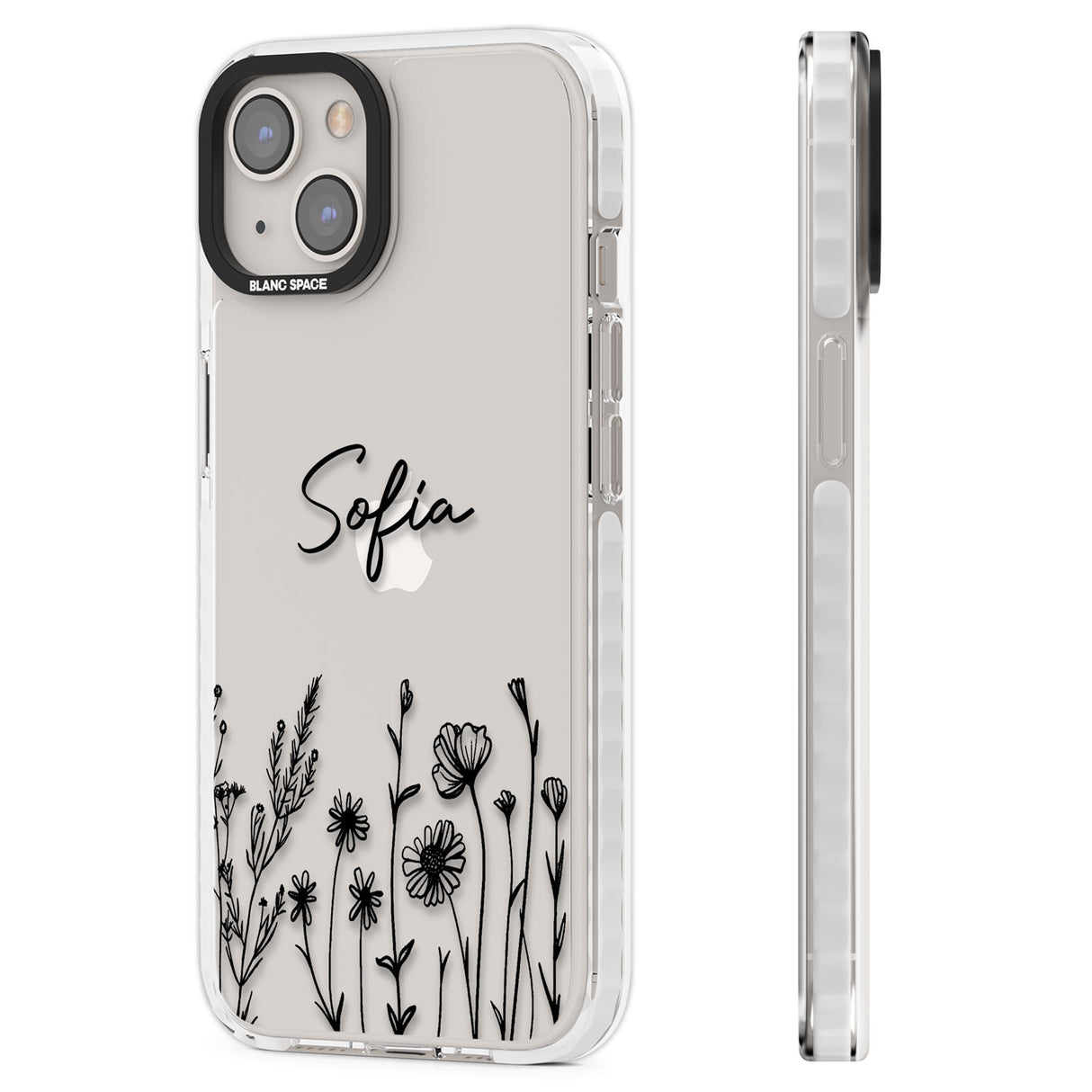 Personalised Black Wildflowers Clear Impact Phone Case for iPhone 13, iPhone 14, iPhone 15