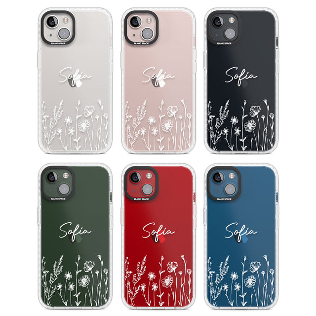 Personalised White Wildflowers Clear Impact Phone Case for iPhone 13, iPhone 14, iPhone 15