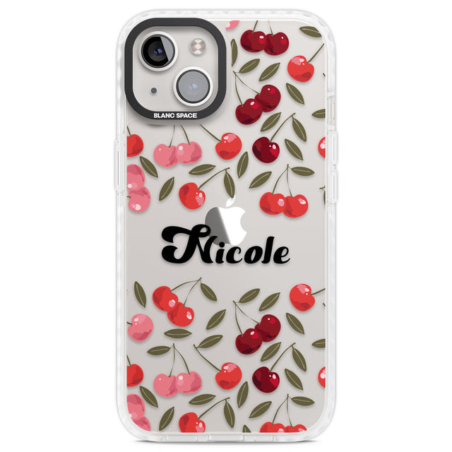 Personalised Cherry Pattern Clear Impact Phone Case for iPhone 13, iPhone 14, iPhone 15