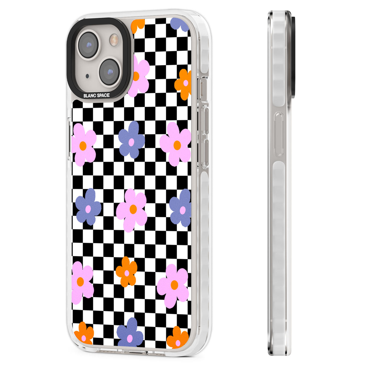 Checkered Blossom Clear Impact Phone Case for iPhone 13, iPhone 14, iPhone 15