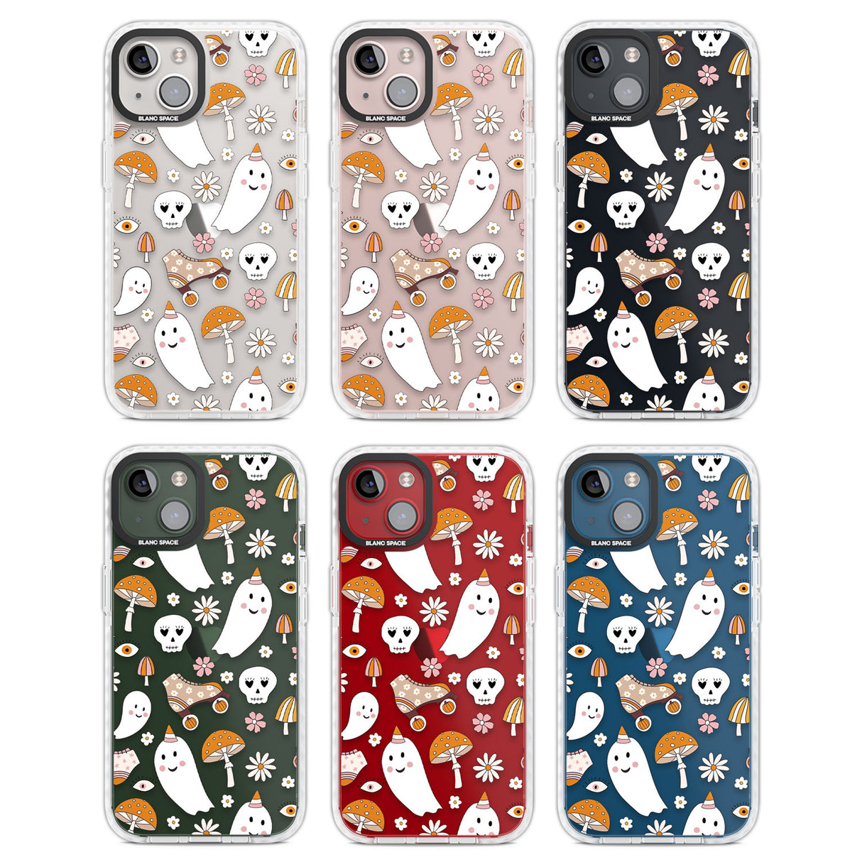 Cute Ghost and Skulls Pattern Clear Impact Phone Case for iPhone 13, iPhone 14, iPhone 15