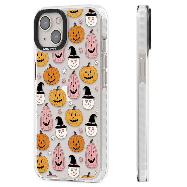 Witches and Pumpkins Pattern Clear Impact Phone Case for iPhone 13, iPhone 14, iPhone 15