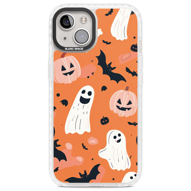 Orange Halloween Pattern Clear Impact Phone Case for iPhone 13, iPhone 14, iPhone 15