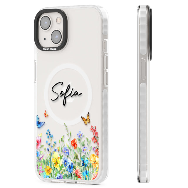 Personalised Buterflies & Wildflowers Magsafe Impact Phone Case for iPhone 13, iPhone 14, iPhone 15