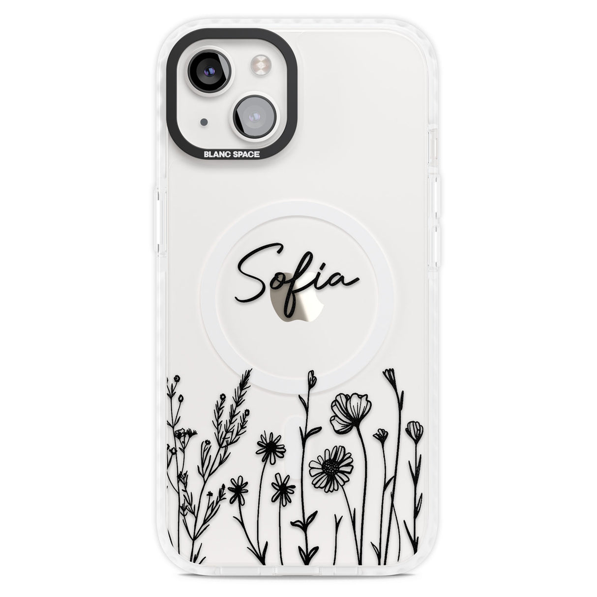 Personalised Black Wildflowers Magsafe Impact Phone Case for iPhone 13, iPhone 14, iPhone 15