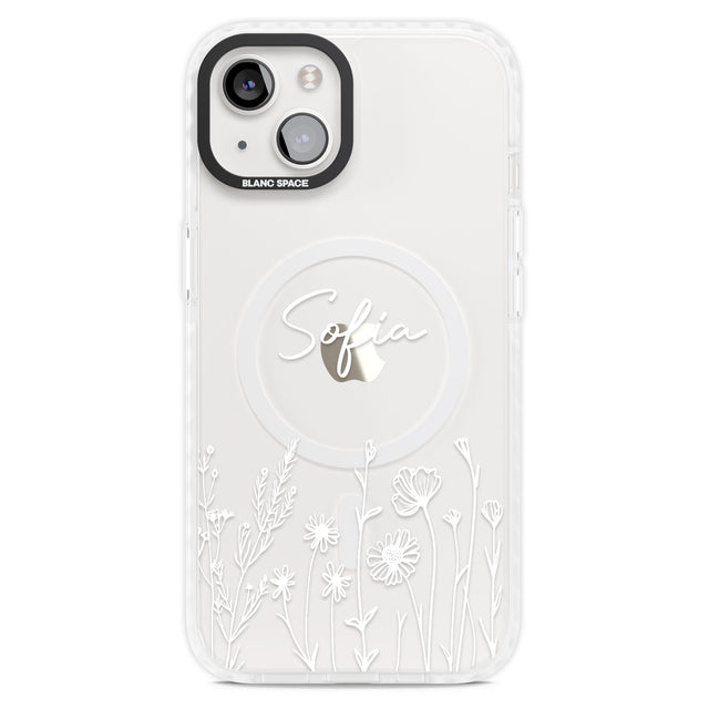 Personalised White Wildflowers Magsafe Impact Phone Case for iPhone 13, iPhone 14, iPhone 15