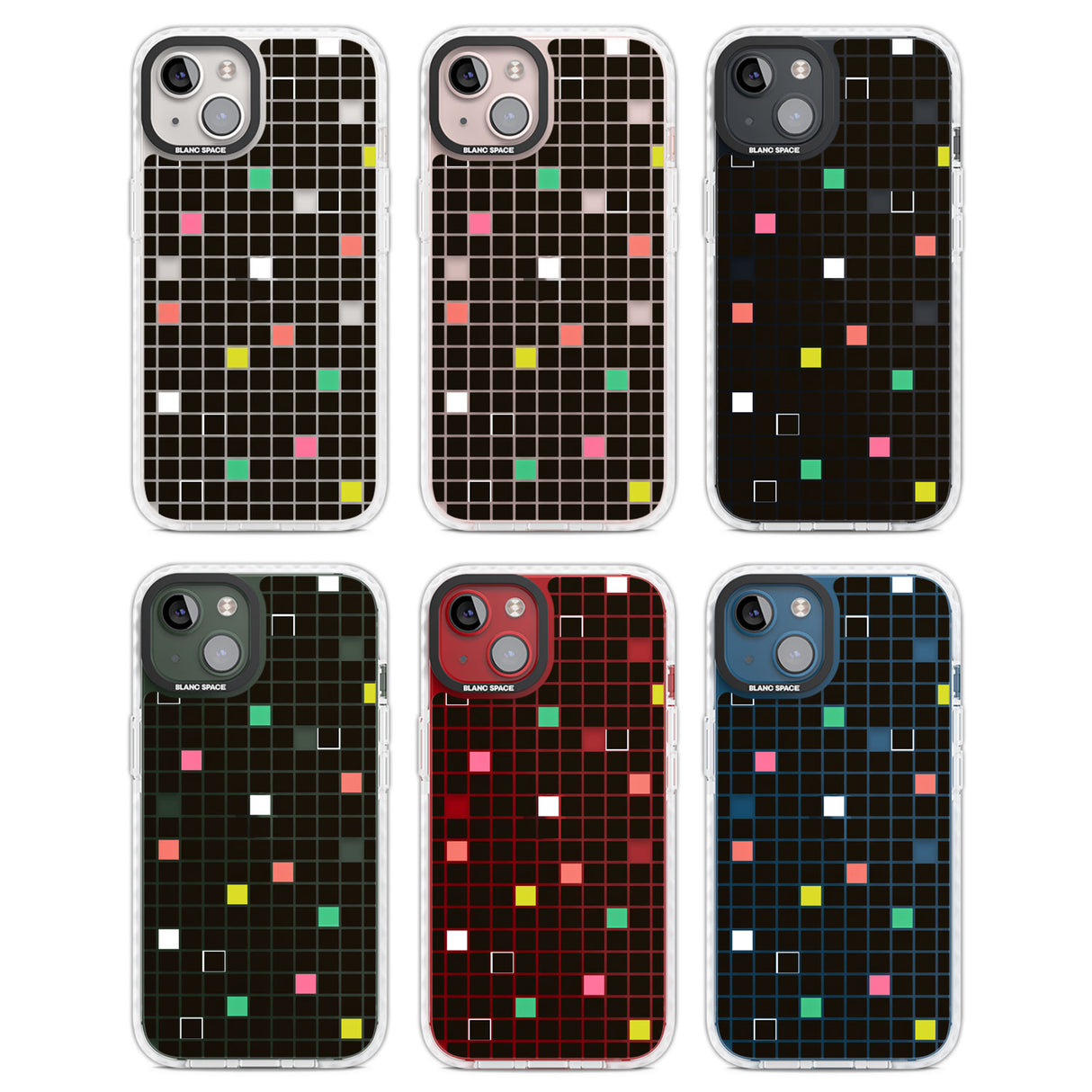 Vibrant Black Geometric Grid Clear Impact Phone Case for iPhone 13, iPhone 14, iPhone 15