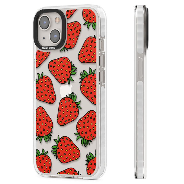 Strawberry Pattern Clear Impact Phone Case for iPhone 13, iPhone 14, iPhone 15