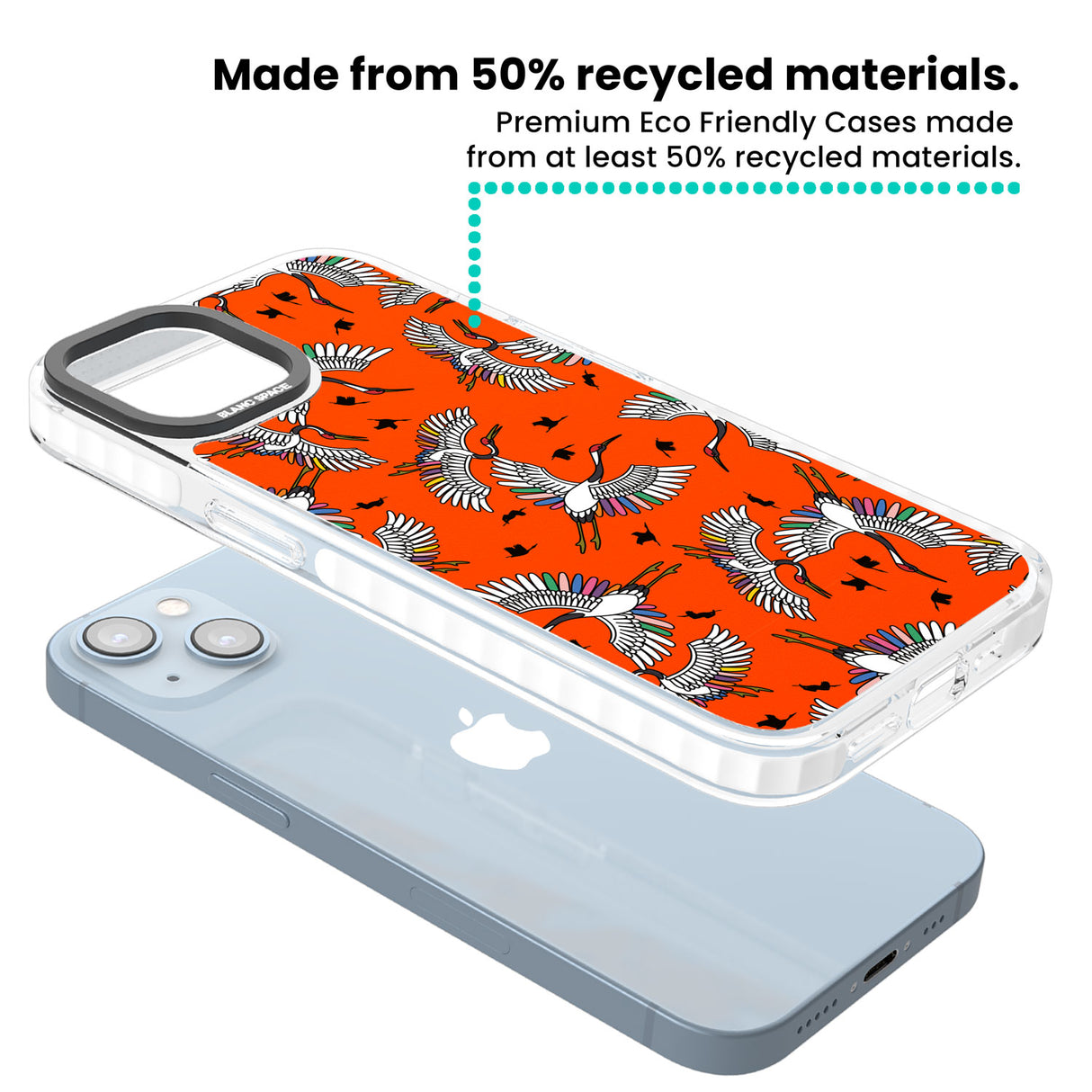 Colourful Crane Pattern (Orange) Clear Impact Phone Case for iPhone 13, iPhone 14, iPhone 15