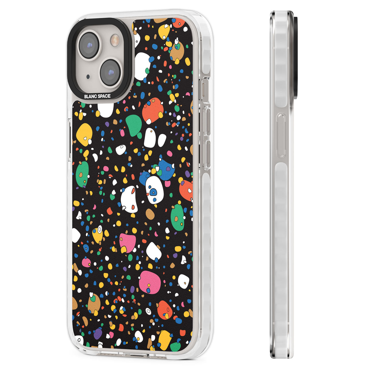 Colourful Confetti Pebbles (Black) Clear Impact Phone Case for iPhone 13, iPhone 14, iPhone 15