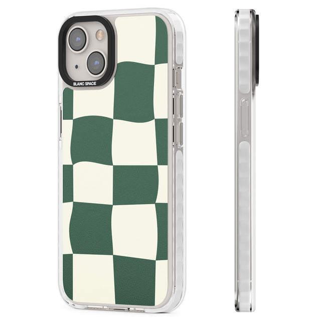 Green & Cream Wavy Check Clear Impact Phone Case for iPhone 13, iPhone 14, iPhone 15