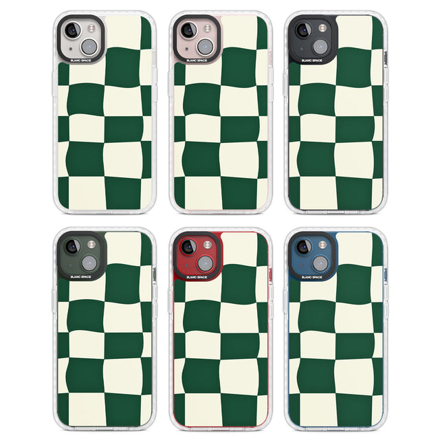 Green & Cream Wavy Check Clear Impact Phone Case for iPhone 13, iPhone 14, iPhone 15