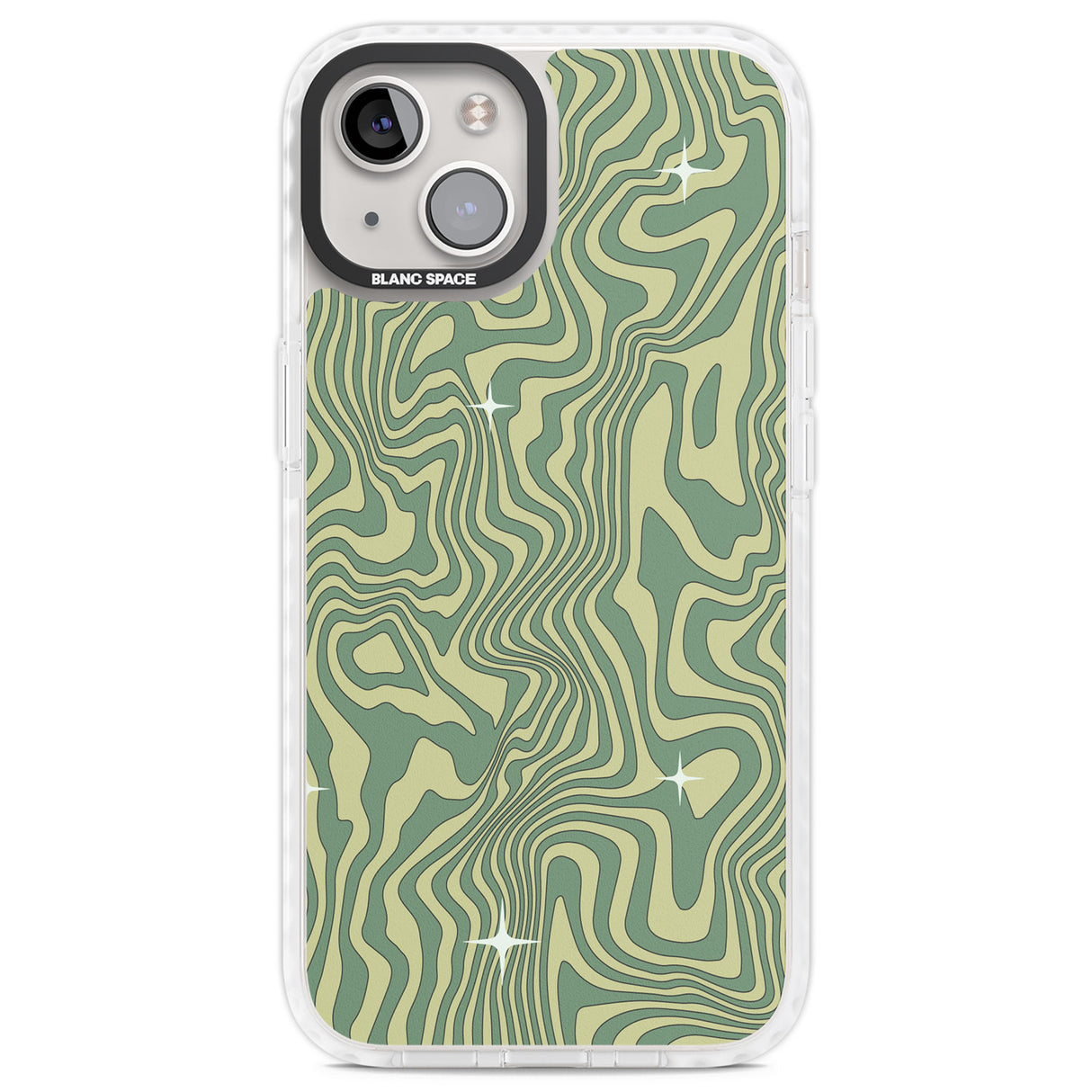 Green Abstract Wave Clear Impact Phone Case for iPhone 13, iPhone 14, iPhone 15