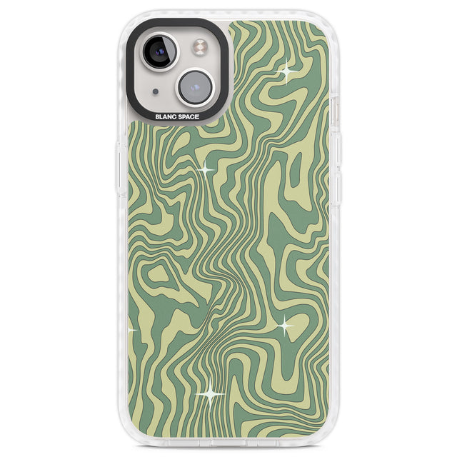 Green Abstract Wave Clear Impact Phone Case for iPhone 13, iPhone 14, iPhone 15