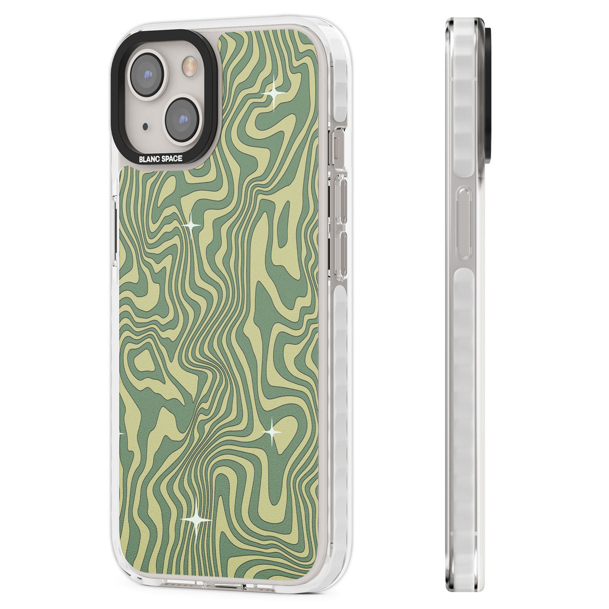 Green Abstract Wave Clear Impact Phone Case for iPhone 13, iPhone 14, iPhone 15