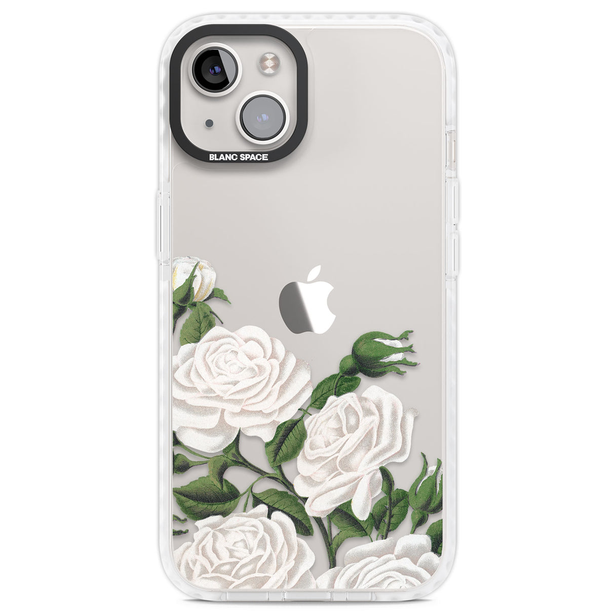 White Vintage Painted Flowers Clear Impact Phone Case for iPhone 13, iPhone 14, iPhone 15