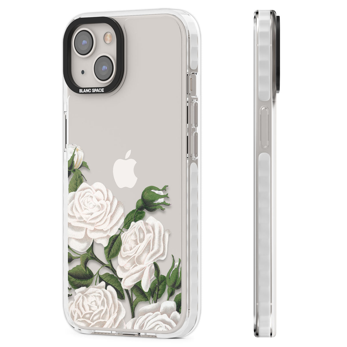 White Vintage Painted Flowers Clear Impact Phone Case for iPhone 13, iPhone 14, iPhone 15