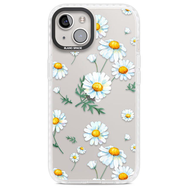 Vintage Painted Daisies Clear Impact Phone Case for iPhone 13, iPhone 14, iPhone 15