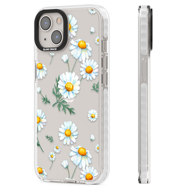 Vintage Painted Daisies Clear Impact Phone Case for iPhone 13, iPhone 14, iPhone 15