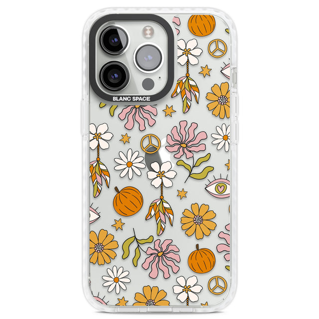 Retro Boho Fall Floral Clear Impact Phone Case for iPhone 13 Pro, iPhone 14 Pro, iPhone 15 Pro