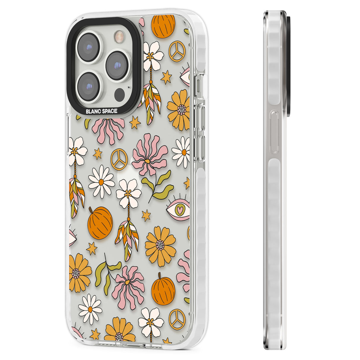 Retro Boho Fall Floral Clear Impact Phone Case for iPhone 13 Pro, iPhone 14 Pro, iPhone 15 Pro