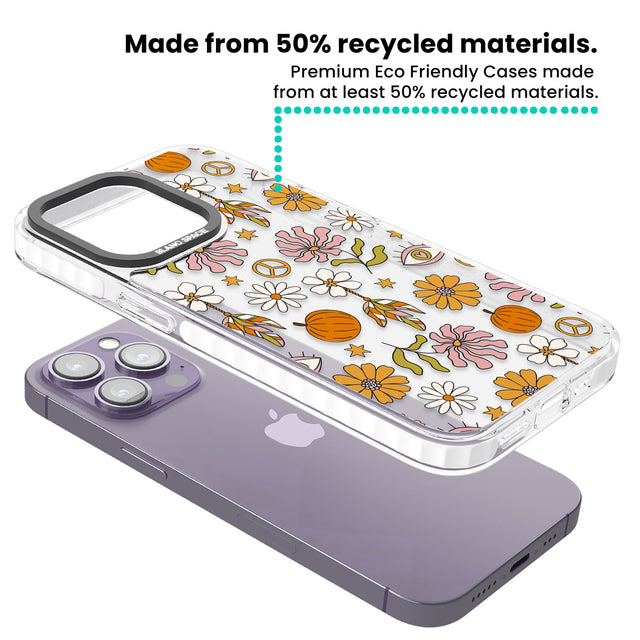 Retro Boho Fall Floral Clear Impact Phone Case for iPhone 13 Pro, iPhone 14 Pro, iPhone 15 Pro