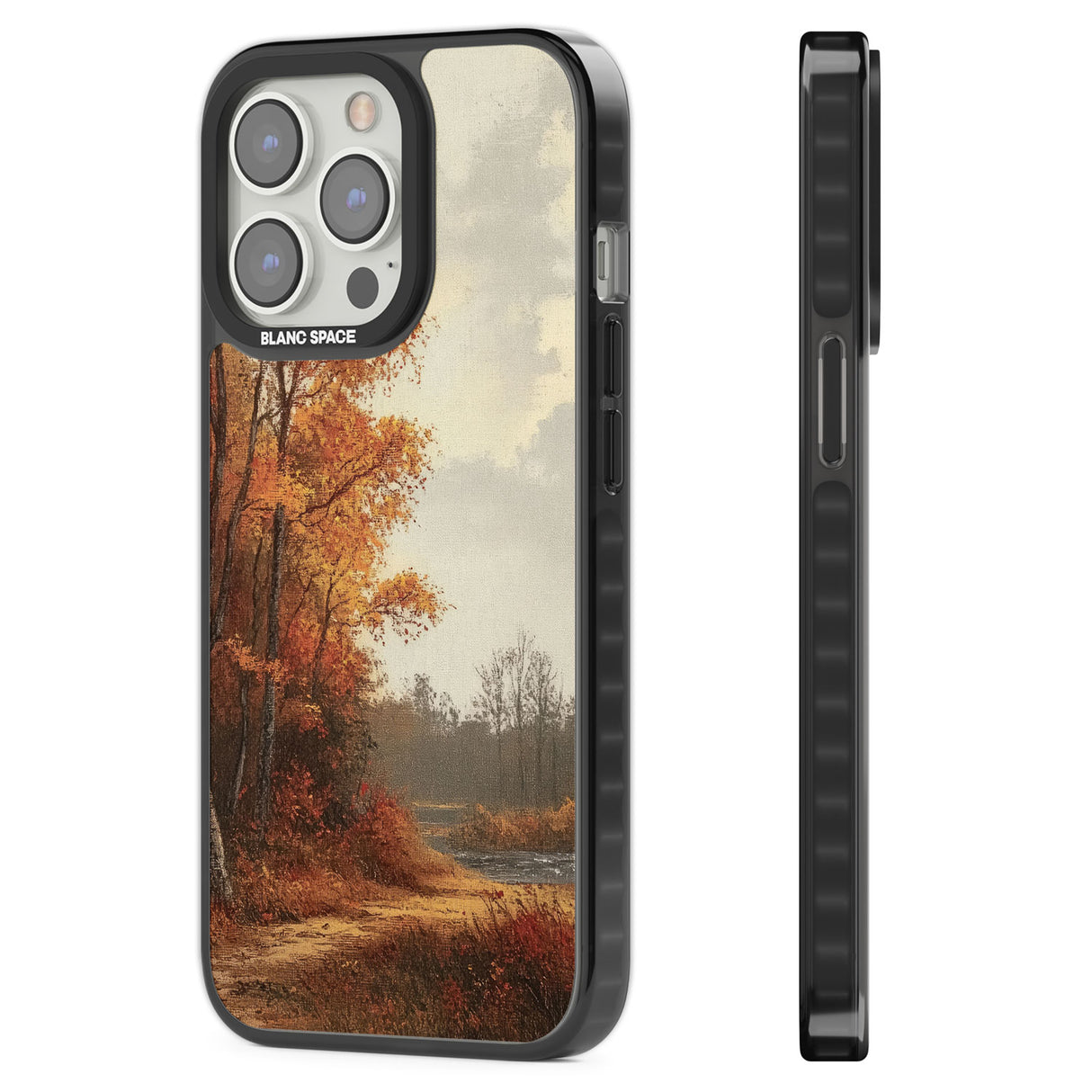 Vintage Autumn Oil Painting Black Impact Phone Case for iPhone 13 Pro, iPhone 14 Pro, iPhone 15 Pro