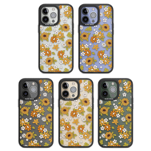 Boho Sunflowers Black Impact Phone Case for iPhone 13 Pro, iPhone 14 Pro, iPhone 15 Pro