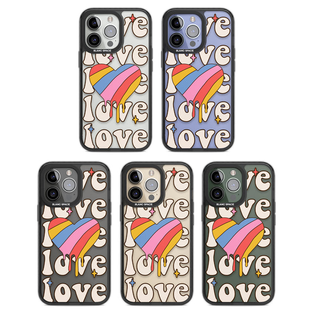 Groovy Love Black Impact Phone Case for iPhone 13 Pro, iPhone 14 Pro, iPhone 15 Pro