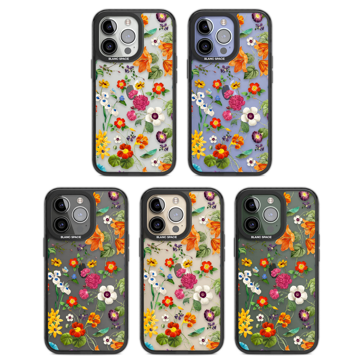 Whimsical Wildflowers Black Impact Phone Case for iPhone 13 Pro, iPhone 14 Pro, iPhone 15 Pro