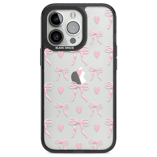 Pink Bows & Hearts Black Impact Phone Case for iPhone 13 Pro, iPhone 14 Pro, iPhone 15 Pro