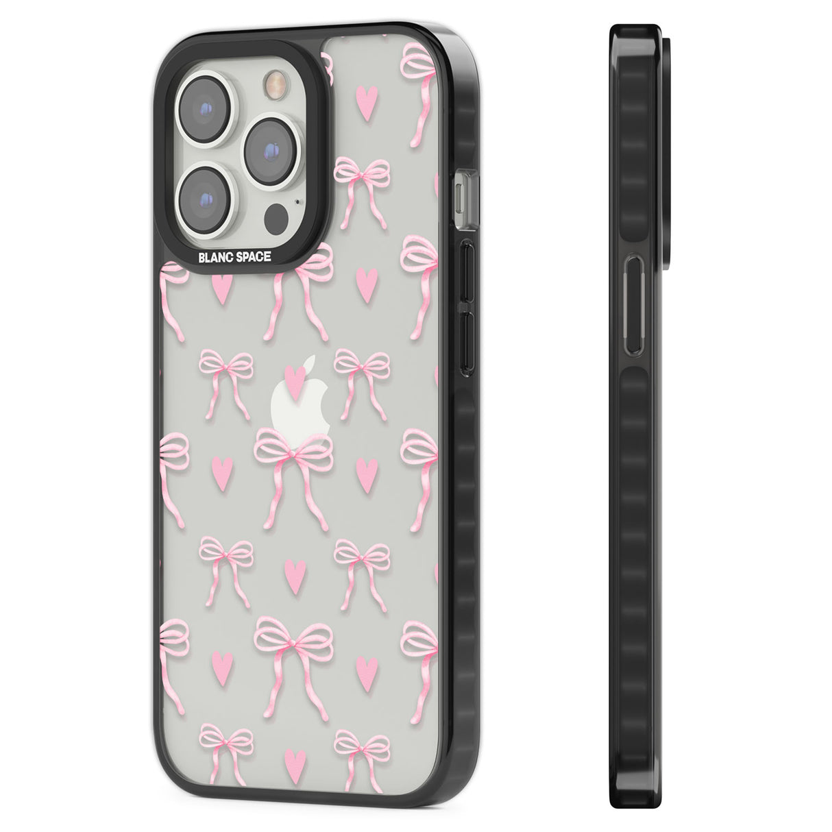 Pink Bows & Hearts Black Impact Phone Case for iPhone 13 Pro, iPhone 14 Pro, iPhone 15 Pro