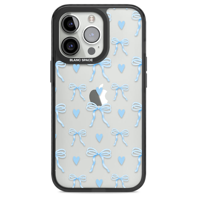 Blue Bows & Hearts Black Impact Phone Case for iPhone 13 Pro, iPhone 14 Pro, iPhone 15 Pro