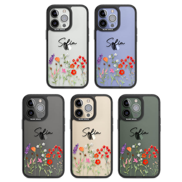 Personalised Spring Wildflowers Black Impact Phone Case for iPhone 13 Pro, iPhone 14 Pro, iPhone 15 Pro