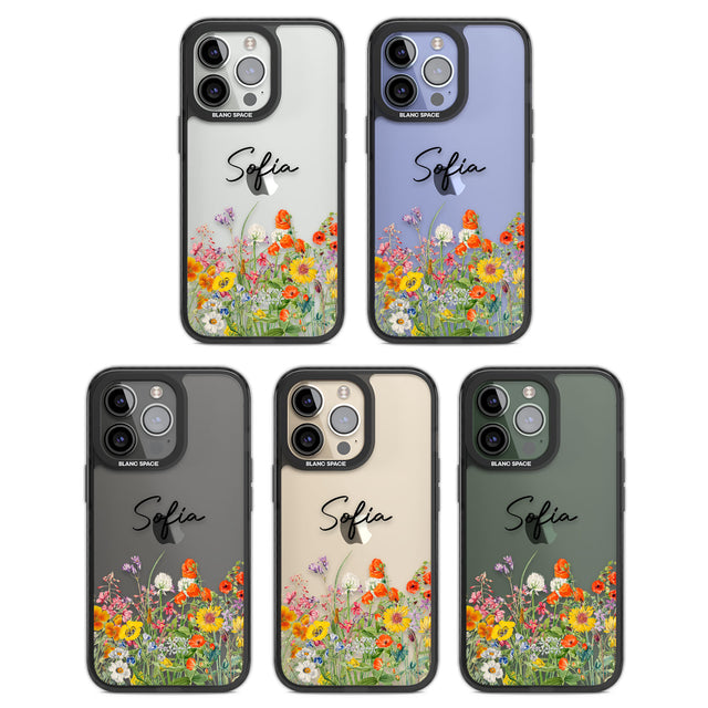 Personalised Summer Wildflowers Black Impact Phone Case for iPhone 13 Pro, iPhone 14 Pro, iPhone 15 Pro