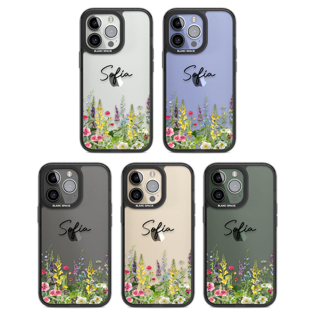 Personalised Garden Wildfowers Black Impact Phone Case for iPhone 13 Pro, iPhone 14 Pro, iPhone 15 Pro