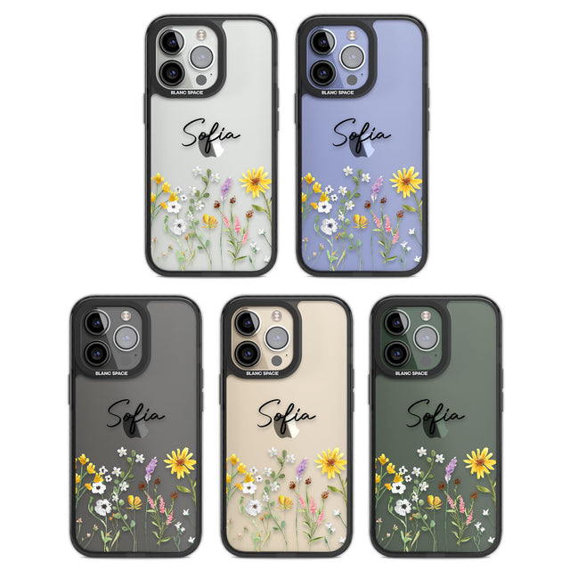 Personalised April Wildfowers Black Impact Phone Case for iPhone 13 Pro, iPhone 14 Pro, iPhone 15 Pro