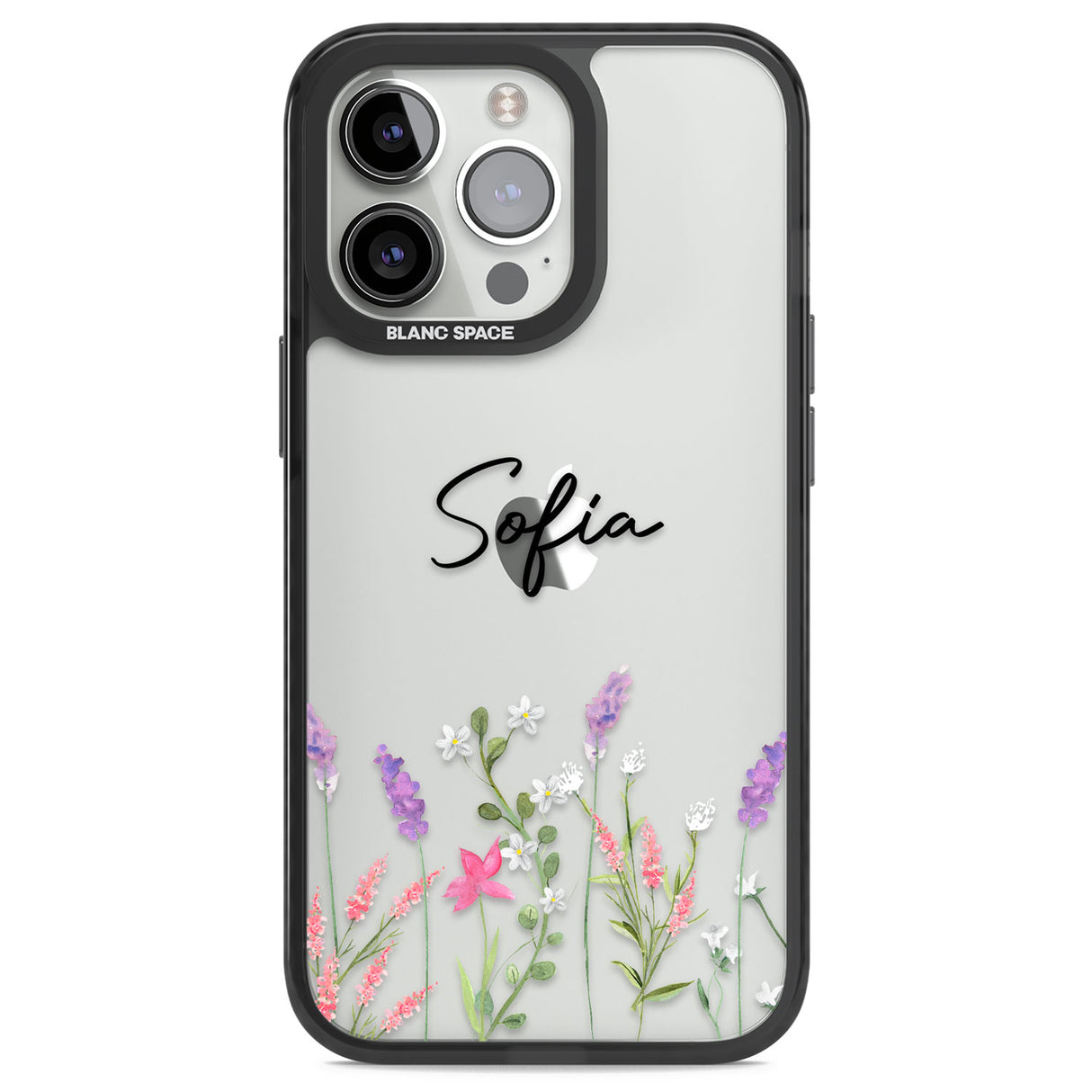 Personalised Lavender Wildflowers Black Impact Phone Case for iPhone 13 Pro, iPhone 14 Pro, iPhone 15 Pro