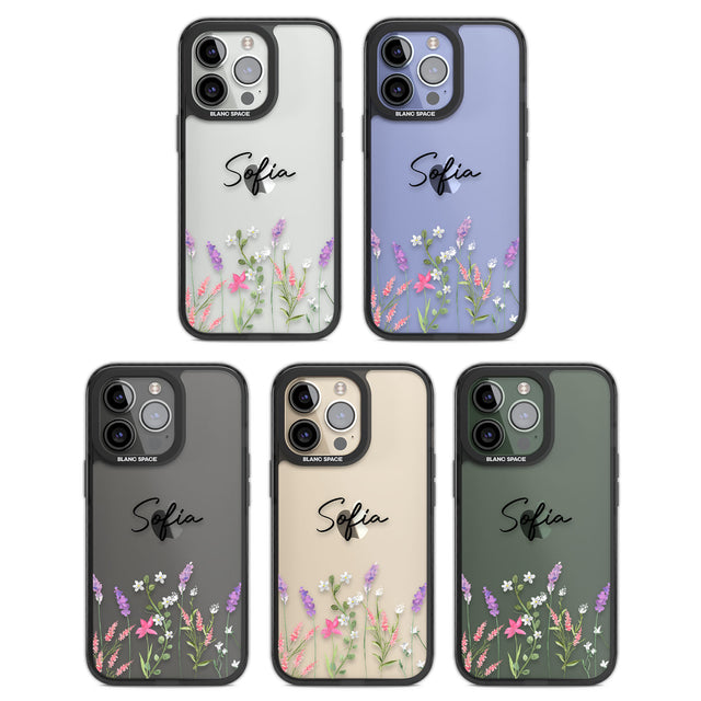 Personalised Lavender Wildflowers Black Impact Phone Case for iPhone 13 Pro, iPhone 14 Pro, iPhone 15 Pro