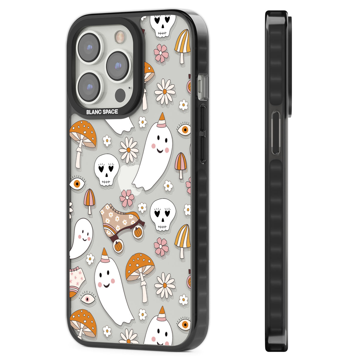 Cute Ghost and Skulls Pattern Black Impact Phone Case for iPhone 13 Pro, iPhone 14 Pro, iPhone 15 Pro