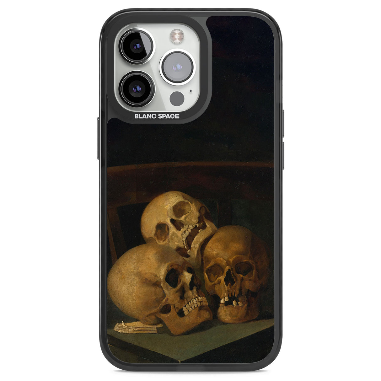 Still Life of Three Skulls Black Impact Phone Case for iPhone 13 Pro, iPhone 14 Pro, iPhone 15 Pro