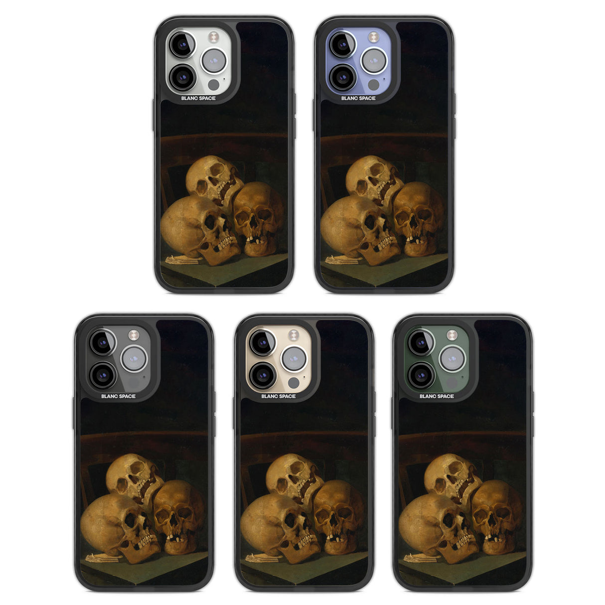 Still Life of Three Skulls Black Impact Phone Case for iPhone 13 Pro, iPhone 14 Pro, iPhone 15 Pro