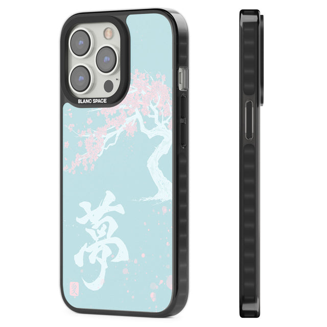 Dreams & Cherry Blossom Black Impact Phone Case for iPhone 13 Pro, iPhone 14 Pro, iPhone 15 Pro