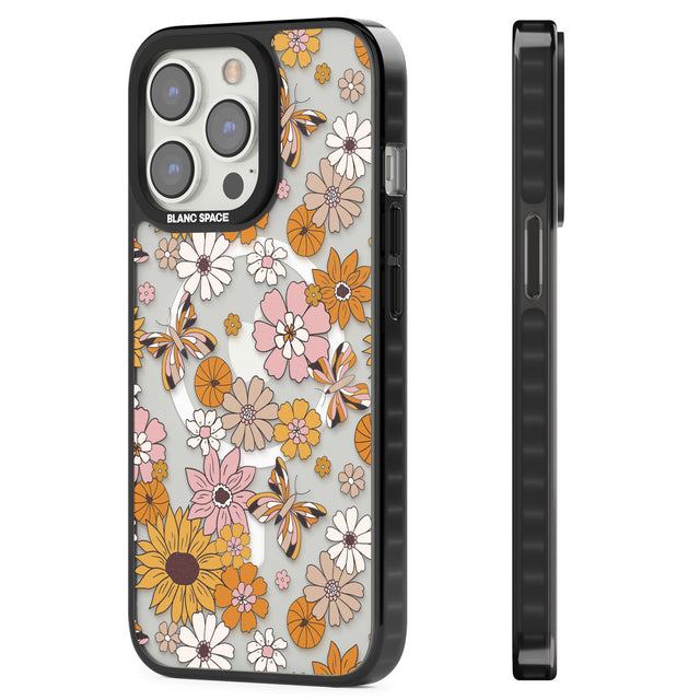 Butterfly & Bloom Autumn Floral Magsafe Black Impact Phone Case for iPhone 13 Pro, iPhone 14 Pro, iPhone 15 Pro