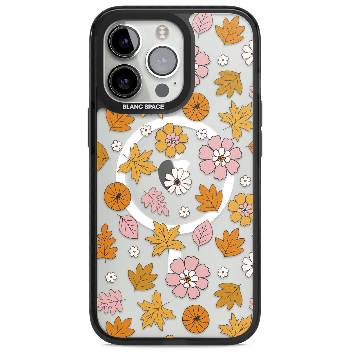 Autumn Leaves and Flowers Magsafe Black Impact Phone Case for iPhone 13 Pro, iPhone 14 Pro, iPhone 15 Pro